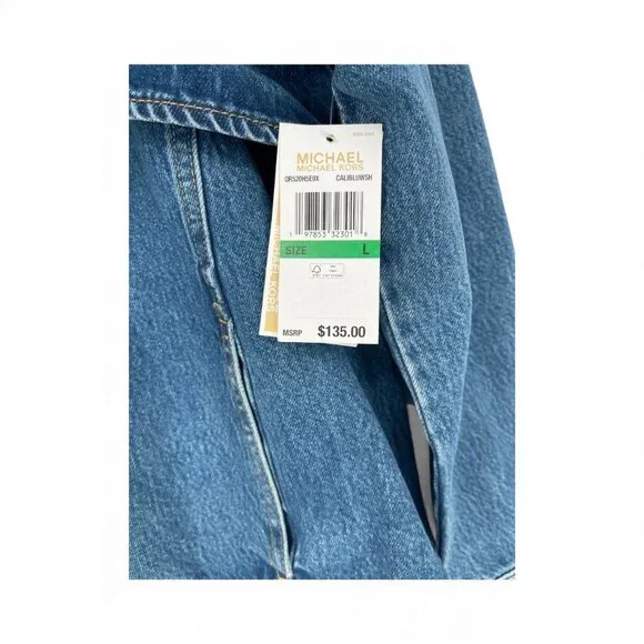 Michael Kors Women’s Blue Denim Jacket Cropped Double Breasted Jean Jacket SZ L - Picture 2 of 3